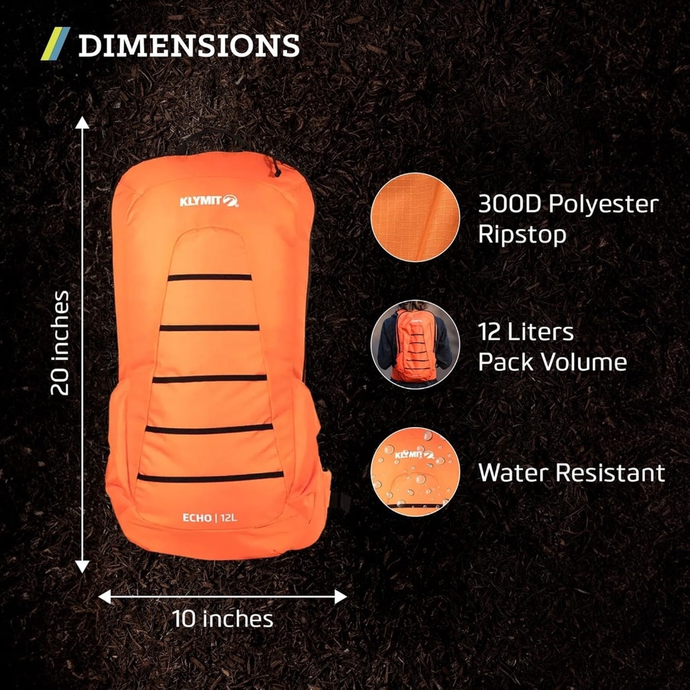 NWT - Klymit Echo 12-Liter Hydration Backpack - orange w/black trim BH - Picture 4 of 9